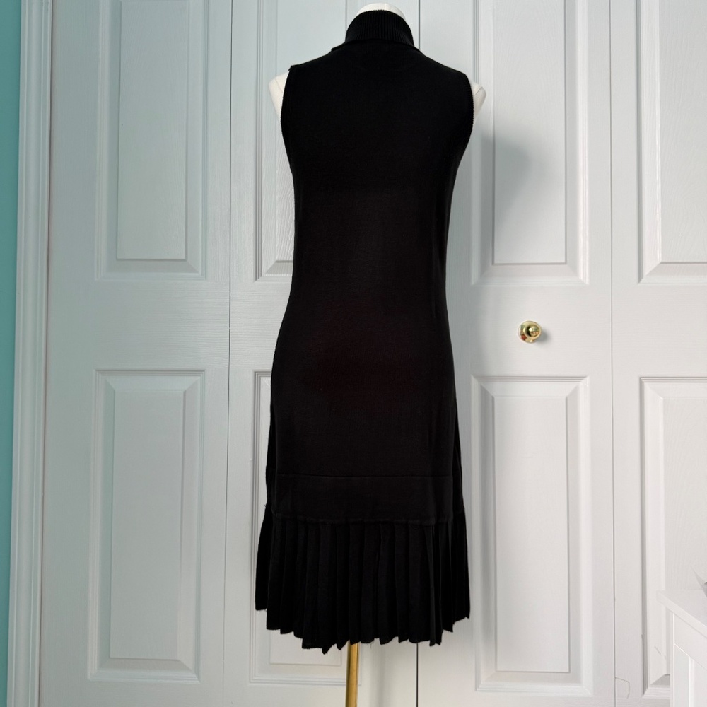 CALVIN KLEIN | Black Sleeveless Turtleneck Pleated Knit Dress Sz S - Picture 2 of 8